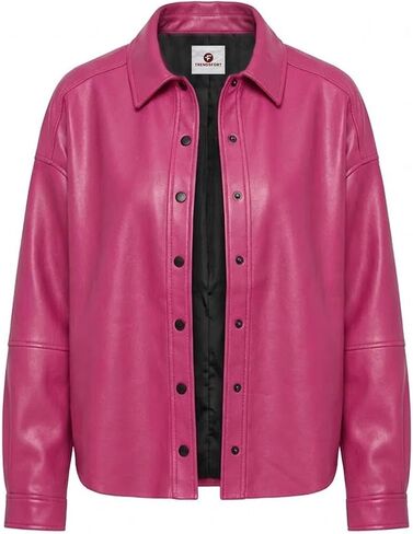Leather Shacket Women – Button Up Shirt Leather Jacket Women Casual Fashion Outwear in Saudi Arabia