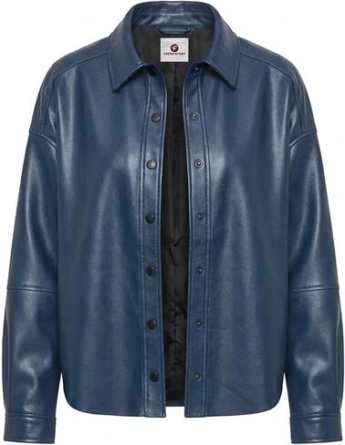Leather Shacket Women – Button Up Shirt Leather Jacket Women Casual Fashion Outwear in Saudi Arabia