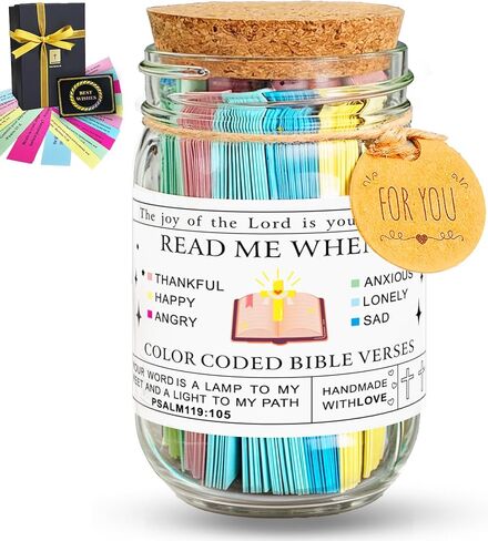Bible Verse Jar with 90 Scripture Cards & Alloy Lid - Read Me When for Daily Encouragement, Prayer and Reflection - Christian Catholic Gifts for Women, Men, Teens - Ideal Christmas, Birthday Gift in Saudi Arabia