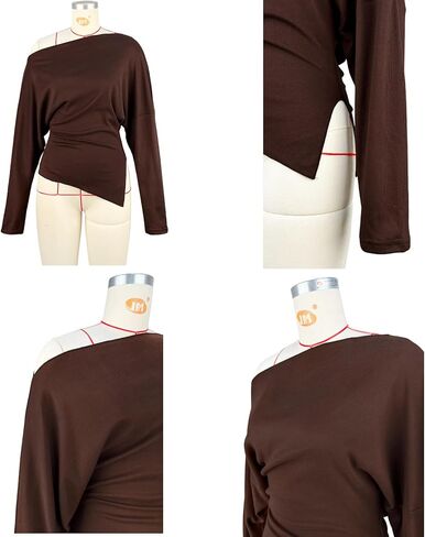 Womens Sexy Off Shoulder Blouses Long Sleeve Shirts Asymmetrical Side Split Ruched Y2k Going Out Tops in Saudi Arabia