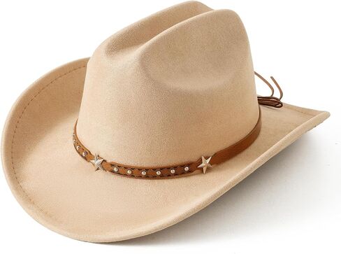 Jastore Faux-Suede Kids Cowboy Hat for Girls Boys Western Cowgirl Hat with Buckle Belt Wide Brim Fedora Hat Dress Up Costume in Saudi Arabia