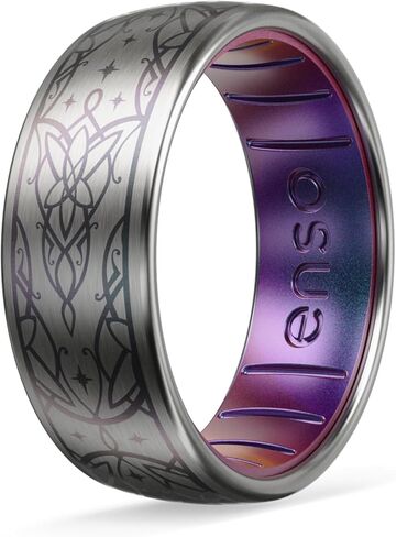 Enso Rings Etched Lord of the Rings Hybrid Ring - Durable Brushed Outer Metal - Comfortable and Premium Inner Silicone in Saudi Arabia