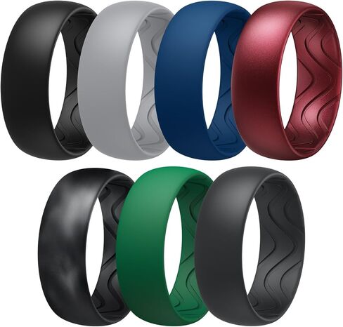 Egnaro Men's Silicone Rings 8mm Wide 2.5mm Thick, Black Elastic Rubber Weeding Bands Breathable Grooves For Gym Workout in Saudi Arabia