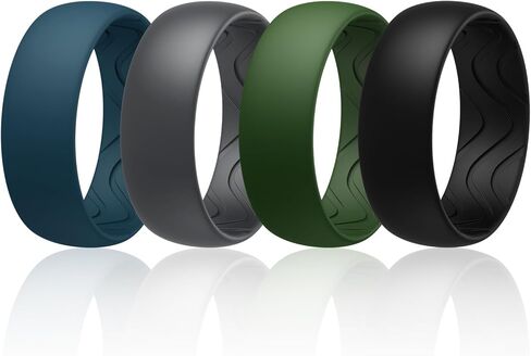 Egnaro Men's Silicone Rings 8mm Wide 2.5mm Thick, Black Elastic Rubber Weeding Bands Breathable Grooves For Gym Workout in Saudi Arabia
