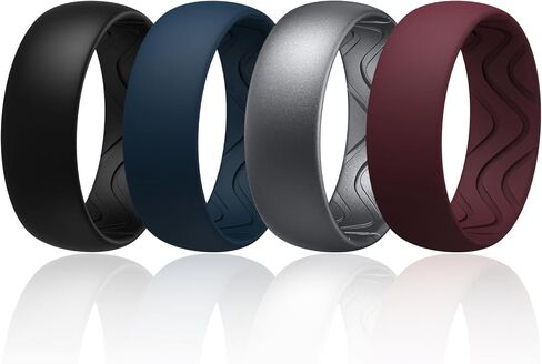 Egnaro Men's Silicone Rings 8mm Wide 2.5mm Thick, Black Elastic Rubber Weeding Bands Breathable Grooves For Gym Workout in Saudi Arabia