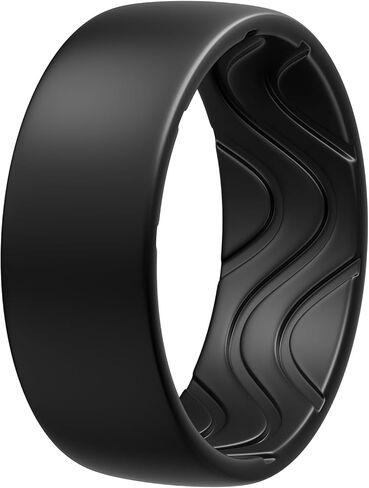 Egnaro Men's Silicone Rings 8mm Wide 2.5mm Thick, Black Elastic Rubber Weeding Bands Breathable Grooves For Gym Workout in Saudi Arabia