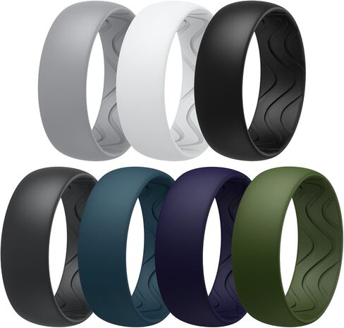 Egnaro Men's Silicone Rings 8mm Wide 2.5mm Thick, Black Elastic Rubber Weeding Bands Breathable Grooves For Gym Workout in Saudi Arabia