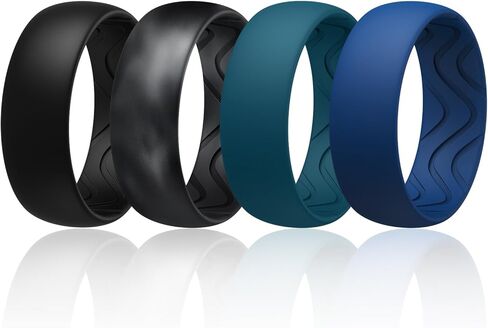 Egnaro Men's Silicone Rings 8mm Wide 2.5mm Thick, Black Elastic Rubber Weeding Bands Breathable Grooves For Gym Workout in Saudi Arabia