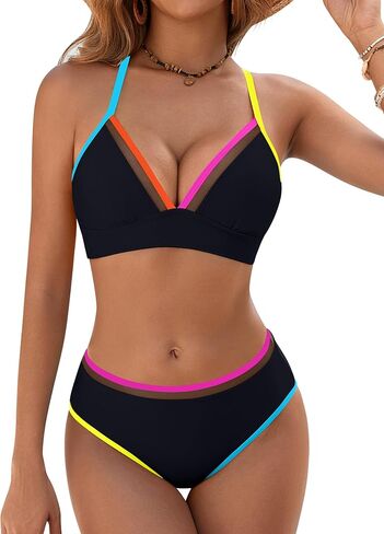 BMJL Sexy Bikini Sets for Women Color Block Two Piece Swimsuit Push Up Triangle Top Cheeky Mid Rise Bottom Bathing Suit in Saudi Arabia