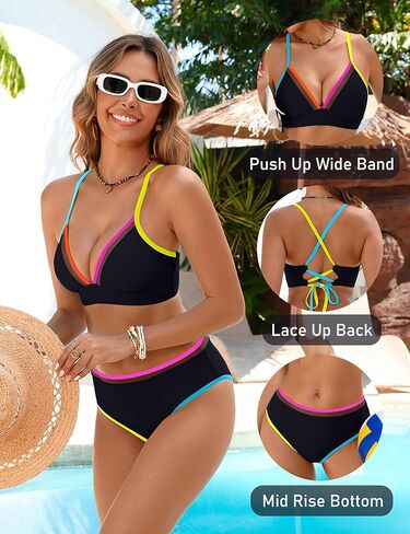 BMJL Sexy Bikini Sets for Women Color Block Two Piece Swimsuit Push Up Triangle Top Cheeky Mid Rise Bottom Bathing Suit in Saudi Arabia