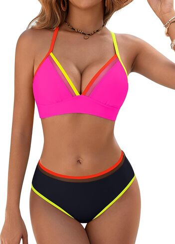 BMJL Sexy Bikini Sets for Women Color Block Two Piece Swimsuit Push Up Triangle Top Cheeky Mid Rise Bottom Bathing Suit in Saudi Arabia