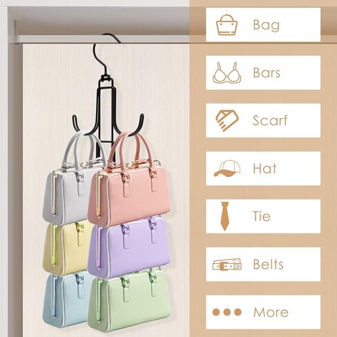 2Pcs Purse Hanger Organizer Rotating Handbag Holder Space Saving Purse Hanger Metal Purse Hanging Hooks Purse Storage Hook for Closet Bedroom Wardrobe Totes Scarves Belts in Saudi Arabia