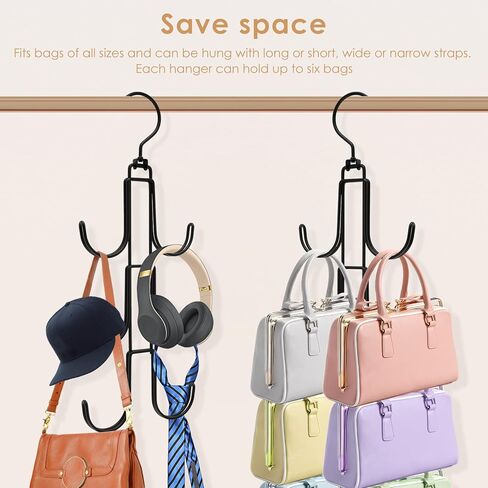 2Pcs Purse Hanger Organizer Rotating Handbag Holder Space Saving Purse Hanger Metal Purse Hanging Hooks Purse Storage Hook for Closet Bedroom Wardrobe Totes Scarves Belts in Saudi Arabia