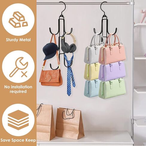 2Pcs Purse Hanger Organizer Rotating Handbag Holder Space Saving Purse Hanger Metal Purse Hanging Hooks Purse Storage Hook for Closet Bedroom Wardrobe Totes Scarves Belts in Saudi Arabia
