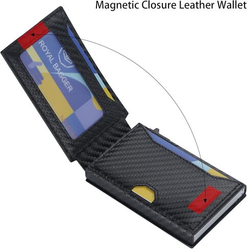 Royal Bagger Minimalist Pop Up Metal Credit Card Case Holder for Men, RFID Blocking Slim Wallet with Magnetic Closure, Lightweight Travel Purse, Carbon Fiber 3246 (Black) in Saudi Arabia