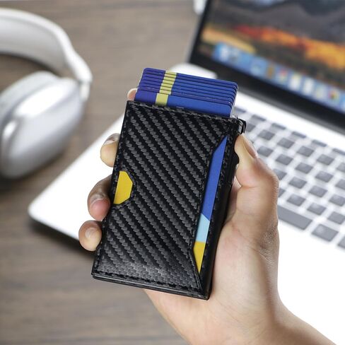 Royal Bagger Minimalist Pop Up Metal Credit Card Case Holder for Men, RFID Blocking Slim Wallet with Magnetic Closure, Lightweight Travel Purse, Carbon Fiber 3246 (Black) in Saudi Arabia