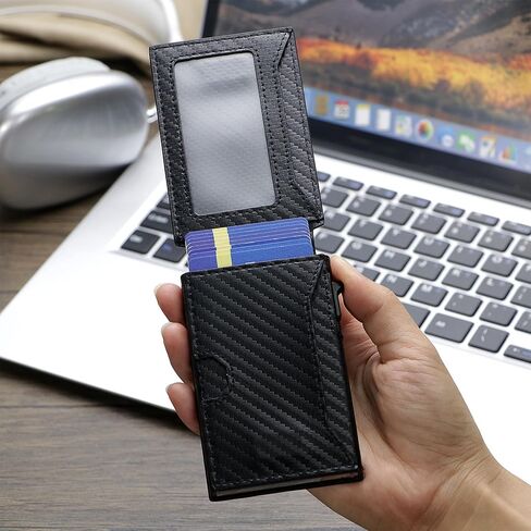 Royal Bagger Minimalist Pop Up Metal Credit Card Case Holder for Men, RFID Blocking Slim Wallet with Magnetic Closure, Lightweight Travel Purse, Carbon Fiber 3246 (Black) in Saudi Arabia