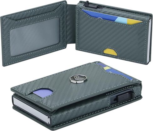 Royal Bagger Minimalist Pop Up Metal Credit Card Case Holder for Men, RFID Blocking Slim Wallet with Magnetic Closure, Lightweight Travel Purse, Carbon Fiber 3246 (Black) in Saudi Arabia