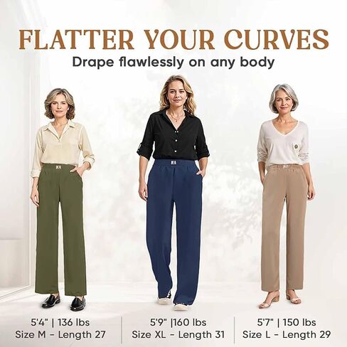 Misease Pants for Ladies Over 50 Glamorease - Perfect Drape High Rise Pull-On Stretch Pant Wide Leg Work Trouser in Saudi Arabia