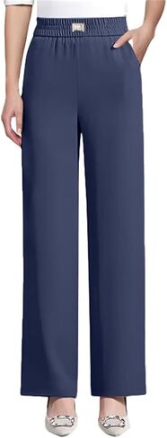 Misease Pants for Ladies Over 50 Glamorease - Perfect Drape High Rise Pull-On Stretch Pant Wide Leg Work Trouser in Saudi Arabia