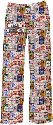 BRIEF INSANITY Lounge Pajama Pants for Men and Women| Beers of America Print Bottoms - Funny Loungewear Pants (S-XXL) (Medium, Beers of Wisconsin) in Saudi Arabia