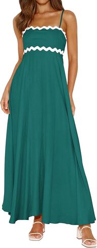 PRETTYGARDEN Womens Spaghetti Strap Maxi Dresses 2024 Summer Casual Sleeveless Smocked Boho A Line Long Flowy Beach Sundress in Saudi Arabia