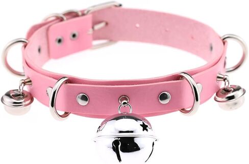 Choker Necklace for Women, Womens Leather Collar with Bell, Fashion Metal Chain Leash for Women, Adult Necklace Accessory in Saudi Arabia