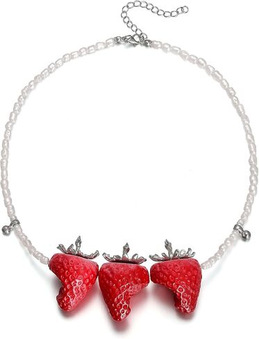 BriLove Cute Funny Strawberry Collar Neckalce for Women Summer Halloween Costume Cosplay Party Sweet Strawberries Lover Jewelry Gifts in Saudi Arabia