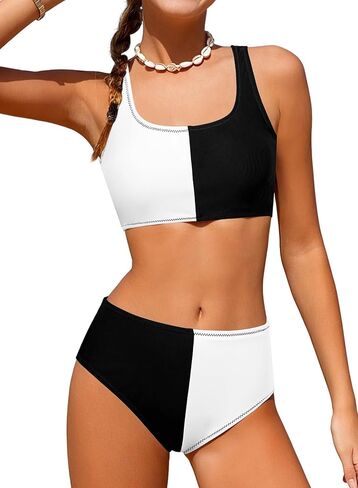 blibean Teen Girls Swimsuits Asymmetrical Colorblock Bikini Sets with Chest Pad Size 6-15 Years in Saudi Arabia