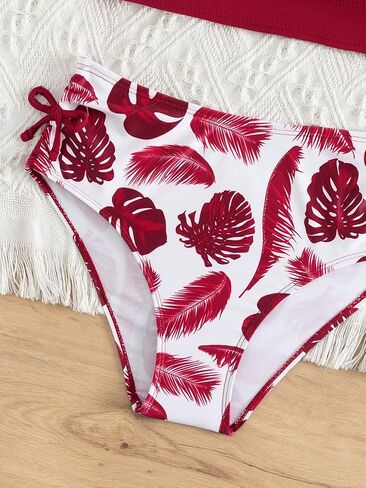 Girl's Two Piece Swimsuit Tropical Print Bowknot V Neck Bikini Sets Bathing Suits in Saudi Arabia