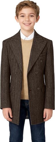 Boys Trench Coats Tweed Double Breasted Trench Coat for Boys Peacoat Kids Winter Overcoat for Boy Dress Coat Casual in Saudi Arabia