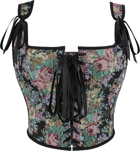 Women's Sexy Gothic-Bustier-Corset Tops - Renaissance-Vintage Floral Lace-Up-Boned Shapewear Overbust Corsets Top in Saudi Arabia