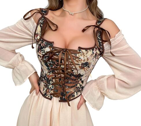 Women's Sexy Gothic-Bustier-Corset Tops - Renaissance-Vintage Floral Lace-Up-Boned Shapewear Overbust Corsets Top in Saudi Arabia