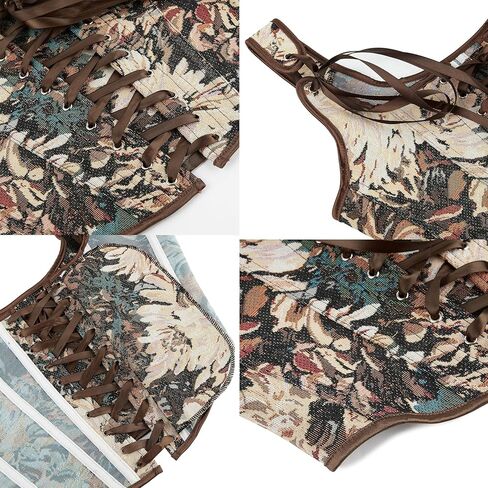 Women's Sexy Gothic-Bustier-Corset Tops - Renaissance-Vintage Floral Lace-Up-Boned Shapewear Overbust Corsets Top in Saudi Arabia