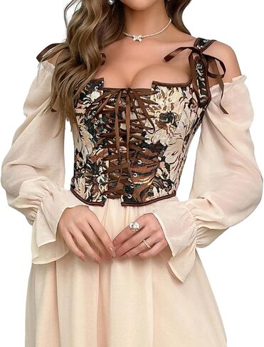 Women's Sexy Gothic-Bustier-Corset Tops - Renaissance-Vintage Floral Lace-Up-Boned Shapewear Overbust Corsets Top in Saudi Arabia