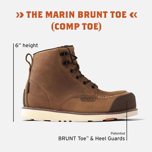 BRUNT Marin BRUNT Toe (Comp Toe) - Brown - 6" Waterproof Reinforced Wedge Work Boot - EH Rated - Slip + Oil Resistant - Adjustable Width System in Saudi Arabia