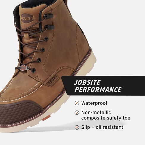 BRUNT Marin BRUNT Toe (Comp Toe) - Brown - 6" Waterproof Reinforced Wedge Work Boot - EH Rated - Slip + Oil Resistant - Adjustable Width System in Saudi Arabia