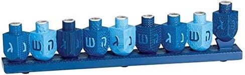 Rite Lite Blue Dreidels Menorah Modern Hanukkah Centerpiece Jewish Holiday Party Favor Decor | Resin Fits Most Chanukah Candles, Elegant Judaica Décor Festival of Lights Hostess Gifts 11.50" H in Saudi Arabia