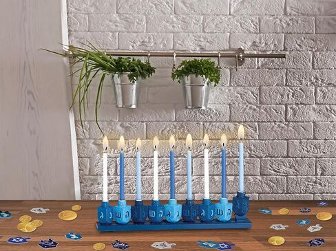 Rite Lite Blue Dreidels Menorah Modern Hanukkah Centerpiece Jewish Holiday Party Favor Decor | Resin Fits Most Chanukah Candles, Elegant Judaica Décor Festival of Lights Hostess Gifts 11.50" H in Saudi Arabia