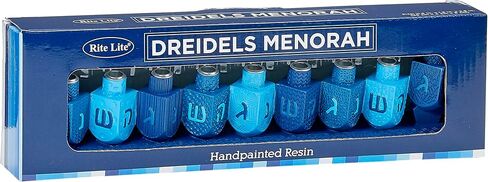 Rite Lite Blue Dreidels Menorah Modern Hanukkah Centerpiece Jewish Holiday Party Favor Decor | Resin Fits Most Chanukah Candles, Elegant Judaica Décor Festival of Lights Hostess Gifts 11.50" H in Saudi Arabia