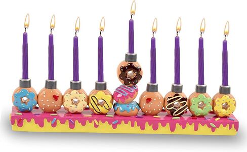 Ner Mitzvah Hand Painted Resin Chanukah Menorah - Theme Menorahs for Chanukah - Donuts for Hanukkah Menorah for Kids in Saudi Arabia