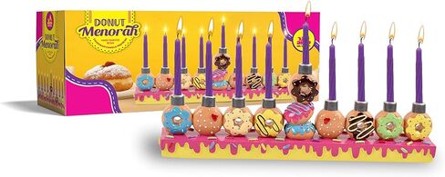 Ner Mitzvah Hand Painted Resin Chanukah Menorah - Theme Menorahs for Chanukah - Donuts for Hanukkah Menorah for Kids in Saudi Arabia