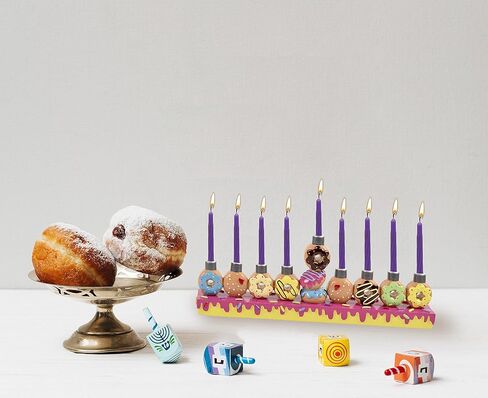 Ner Mitzvah Hand Painted Resin Chanukah Menorah - Theme Menorahs for Chanukah - Donuts for Hanukkah Menorah for Kids in Saudi Arabia