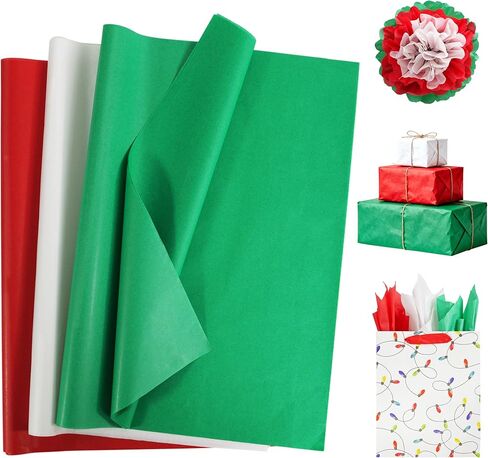 Bobobag 100 Sheets 20"X14" Red and Green Tissue Paper Bulk for Gift Bags,Gift Wrapping Arts Craft Party Favor Christmas Decoration in Kuwait