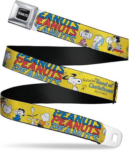 Peanuts Belt, Seatbelt Buckle Belt, Peanuts Gang Featuring Good Ol Charlie Brown Poses Yellow, Adjustable in Saudi Arabia