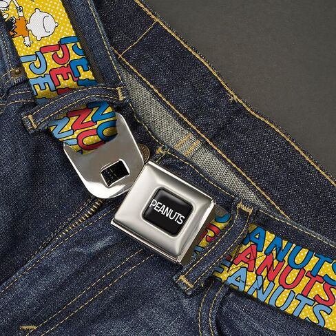 Peanuts Belt, Seatbelt Buckle Belt, Peanuts Gang Featuring Good Ol Charlie Brown Poses Yellow, Adjustable in Saudi Arabia