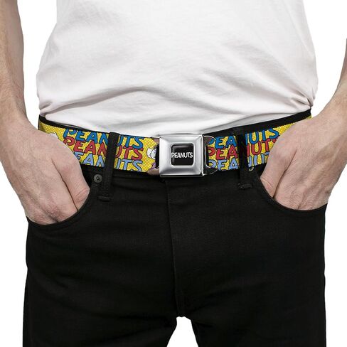 Peanuts Belt, Seatbelt Buckle Belt, Peanuts Gang Featuring Good Ol Charlie Brown Poses Yellow, Adjustable in Saudi Arabia