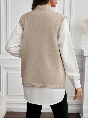 MakeMeChic Women's Maternity Sweater Vest Mock Neck Split Hem Sleeveless Fall Pregnancy Knit Top in Saudi Arabia