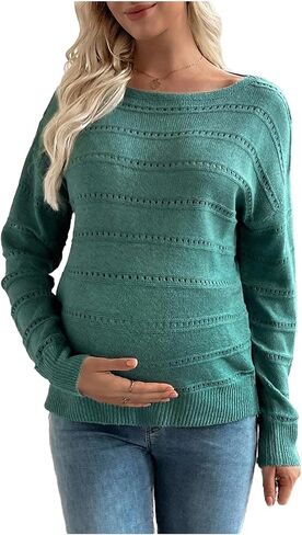 MakeMeChic Women's Maternity Sweater Crew Neck Long Sleeve Hollow Out Knitted Pullover Tops in Saudi Arabia