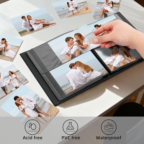 ألبوم صور بغطاء من القماش مقاس 4 × 6 مع نافذة مربعة يمكنك صنعها بنفسك كتاب صور سهل الارتداء للسفر وحفلات الزفاف والذكرى السنوية 200 جيب أسود in Kuwait